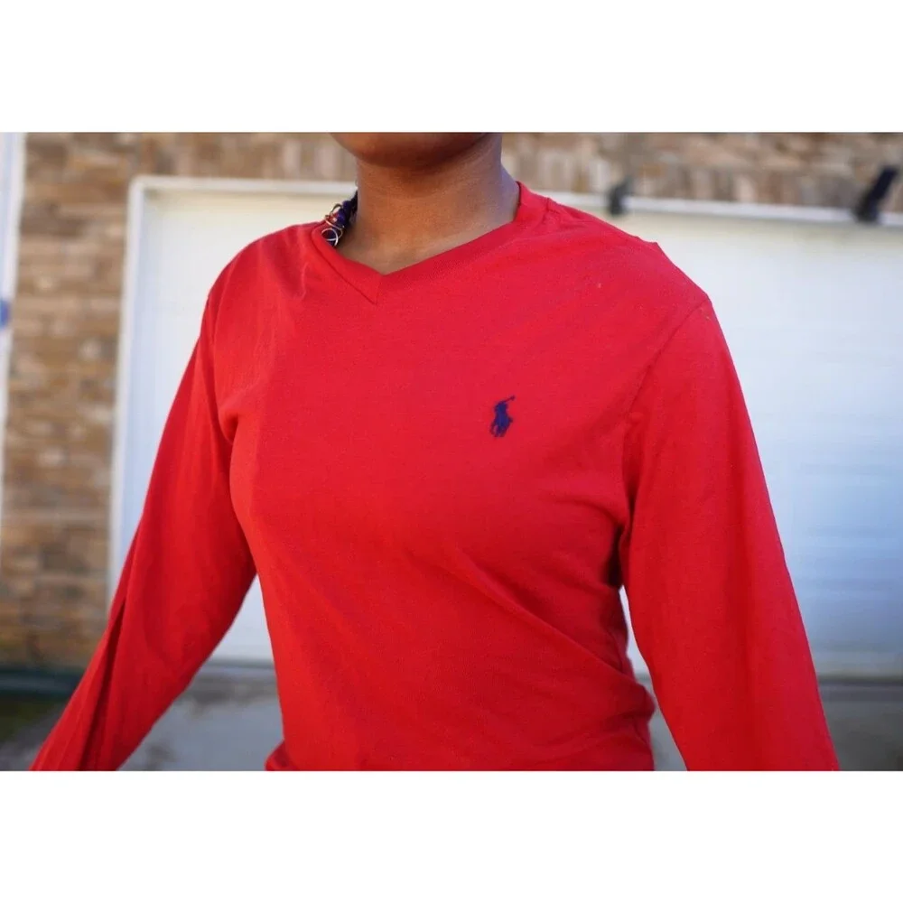 Polo Ralph Lauren Kids L Large Red Long Sleeve Crew Neck T-Shirt NWT Pony Logo